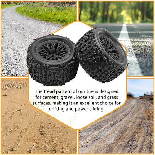 Pre-Glued 1/16 & 1/18 RC Monster Truck Tires, Soft Rubber Tire and Nylon Wheels Rims with 12mm hex Compatible with ARRMA 1/18 Granite/Typhon Grom, WLtoys A949, MJX Hyper Go H16 RC Buggy, 4PCS (Black) - color: Black