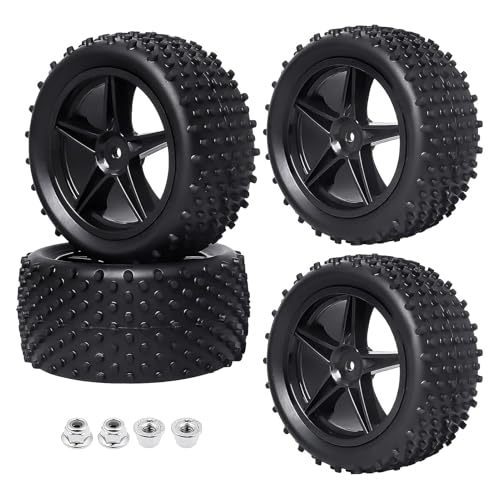 RC Buggy Wheels and Tires 12mm Hex for 1/10 Traxxas Bandit Losi Tenacity DB Pro Kyosho Yokomo 2S 3S Brushless Lipo Power RC Off Road Car(Non-Glued)
