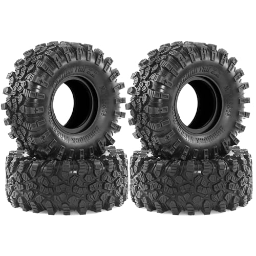 2.2 RC Crawler Tires OD 5.35'' 1:10 Soft Rubber All Terrain Tyres for 1/10 1/8 Rock Mud Crawler Car Traxxas TRX4 Axial SCX10 II RC4WD D90 TF2 Tamiya CC01 Gen8 2.2 inch Beadlock Wheels Rims