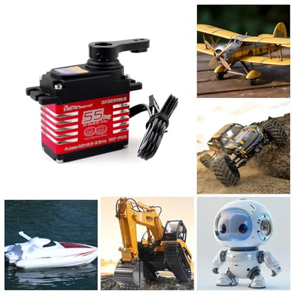 55kg Brushless Waterproof IP68 RC Digital Servo, High Torque, 7.4V Motor Helical Gear Angle-Controlled 180/270 /360 Degree Robot Servo for 1:8 1:10 TRX6 Scx10 RC Crawler (360 Degree)