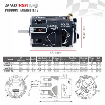 Surpass Hobby 540 V5R Drift Sensored Brushlesh Motor, 13.5T Brushless Motor for 1/10 RC Drift Car(13.5T) - style: Drift 13.5T