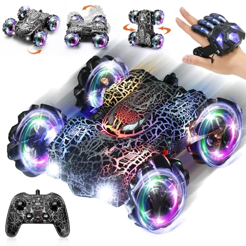 Gesture Sensing RC Stunt Car with LED Light Double Sided RC Cars Spider Toy | 2.4GHz 360 Rotating Hand Controlled Remote Control Car Rechargeable Indoor Outdoor Birthday Gift Boys Ages 4 to 12 - color: Dual Control Black