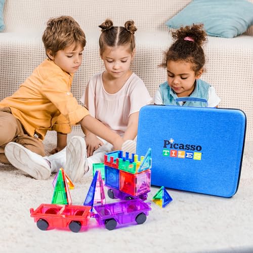PicassoTiles Toy Storage Travel Case Organizer Bag for Kids Magnetic Tiles | water-resistant Oxford cloth material, durable rubber handle, strong zipper, zippered mesh pocket, drop-proof edges