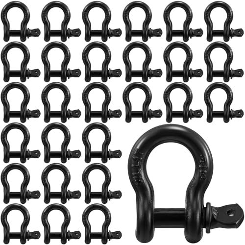 30 Pack 3/8" D Ring Shackle Heavy Duty with Screw Pin Galvanized Coating for Rigging Tow Strap Winch Off Road Truck Vehicle Recovery - size: 3/8"