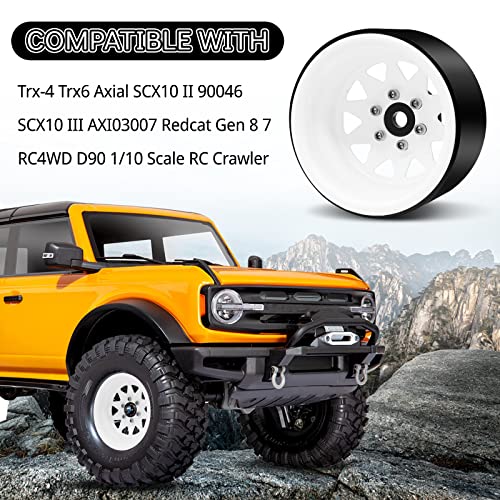 OGRC 1.9" Beadlock Wheels for SCX10 TRX4 VS4-10 Gen8 MST CFX 1/10 Crawler | Offset -8.9mm, Aluminum, 12mm Hex, for for TRX4 SCX10 Redcat GEN7 GEN8 RC4WD D90 Crawler, White - color: White