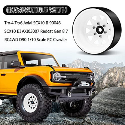 OGRC 1.9" Beadlock Wheels for SCX10 TRX4 VS4-10 Gen8 MST CFX 1/10 Crawler | Offset -8.9mm, Aluminum, 12mm Hex, for for TRX4 SCX10 Redcat GEN7 GEN8 RC4WD D90 Crawler, White - color: White