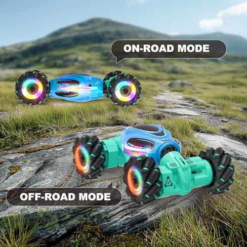 Gesture RC Car,1:18 4WD Transform Off-Road Stunt Car with Gesture & Remote Control, 360° Flips Drift Vehicle with LED Lights Music, All Terrain Toy Cars Gifts for Boys Girls Age 6-12 - style: 1:18 Blue