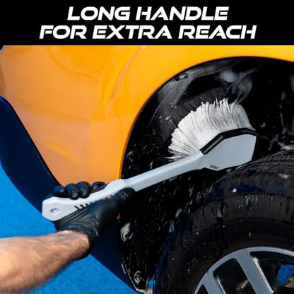 VIKING Wheel and Fender Cleaning Brush with Long Handle for Car Detailing | Wheel Brush for Car Detailing Kit, Ergonomic Car Wash Brush with Long Handle - size: 16.5 Inch