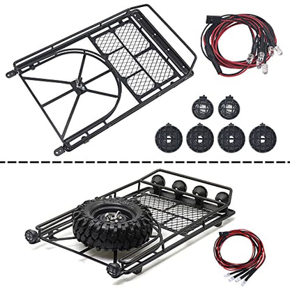 ShareGoo RC 1/10 Metal Roof Rack Luggage with 6LED Light Set Compatible with Traxxas TRX4 Axial SCX10 90046 Tamiya CC01 D90 Wrangler 1/10 RC Crawler Car (Style 1) - style: Style 1
