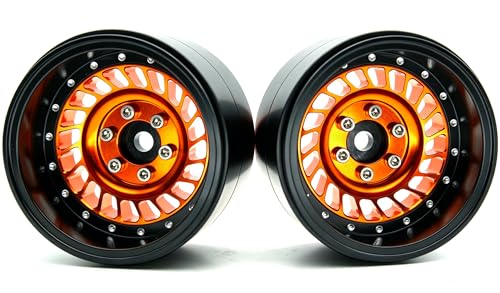 Super Heavy Rc 1.9 Beadlock Wheels Offsets -10mm Rims for 1/10 RC Crawler (Orange Black) XX - color: Orange Black