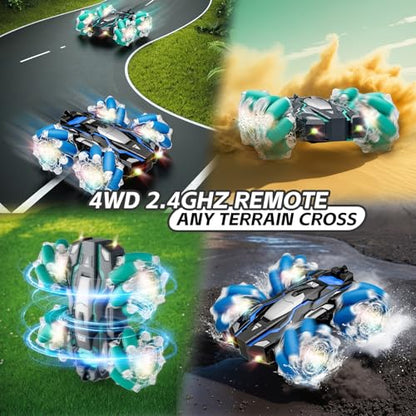 Highspeed 1:16 Scale 15 KM/H Gesture Sensing RC Stunt Car Toddler Toy, 4WD RC Car with LED Lights, 2.4GHz Gesture Control Sensing Sensitive & Strong Battery Toys Suitable for Father's Day/Birthday - color: Rc Stunt Car-green