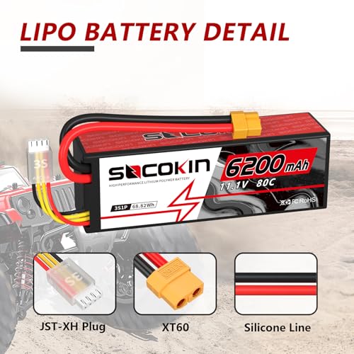 3S 6200mAh Lipo Battery 11.1V 80C Lipo Battery with XT60 Connector for RC Car Truck Boat Heli Airplane