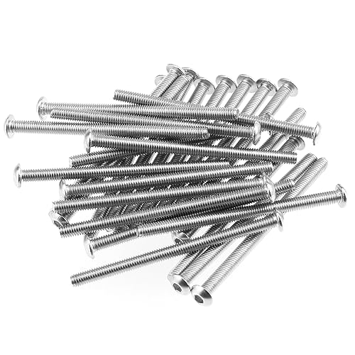 HELIFOUNER 50 Pieces M3 x 45mm, Thread Pitch 0.5mm, 304 Stainless Steel (18-8) Button Head Socket Cap Screws, Fully Threaded - size: M3 x 45mm