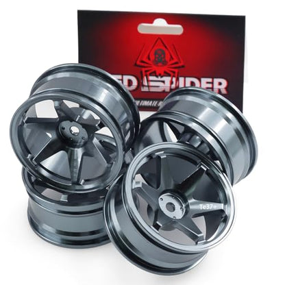 REDSPIDER • 1/10 RC Drift Wheels Rims 12mm Hex Alloy Aluminum for 1:10 Scale Rally Racing Car Tires Tamiya TT01 TT02 XV01 TA06 A959 PTG2 HPI KYOSHO HSP PTG2 Touring Street Tyres 4PCS (Titanium) - color: Titanium