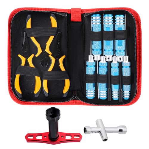 RC Car Tool Kit - Screwdriver Set (Flat, Phillips, Hex), Pliers, Wrench, Repair Tools for Quadcopter Drone Helicopter Airplane, Accessories Compatible with Traxxas RC Cars Trucks Models - 12pcs