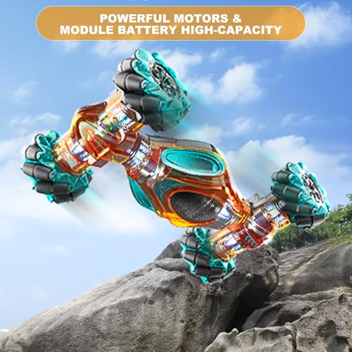 RC Cars, 1:12 Gesture Sensing Stunt Car Toys for Boys Girls 6-12 Year Old, 4WD Hand Remote Control Toy 360° Rotate Transform Off-Road Drift with Lights Sound, Birthday Xmas Gifts for Kids - style: 1:12 Green