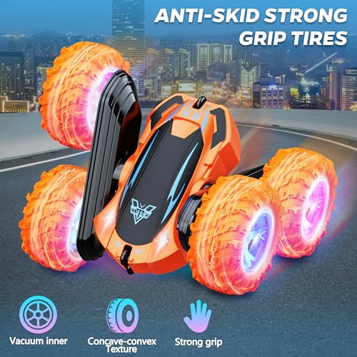 Remote Control Car, 2.4GHz Electric Race Stunt Car, 360° Rotating RC Car | Kids Car Toys, LED Headlights Double Sided RC 4WD High Speed Off Road Gift for 3 4 5 6 7 8-12 Year Old Boy Toys (Orange) - color: Orange