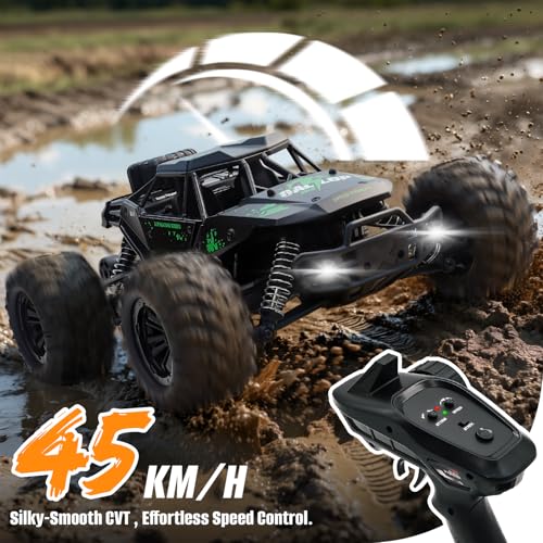 1:16 RC Cars for Adult,45km/h 4WD Off-Road Remote Control Car All-Terrain Fast RC Truck with Two 1500mAh Batteries Green - color: Green