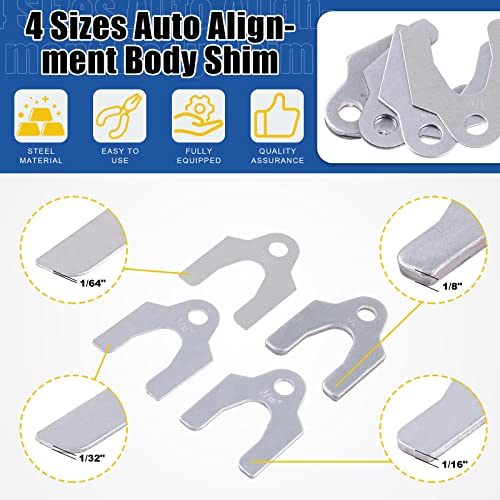Glarks 144Pcs 1/16" 1/64" 1/32" 1/8" Universal Body Shim Assortment Kit, 4 Size Universal Auto Alignment Body Shim for Adjusting Body Parts or Camber Alignment