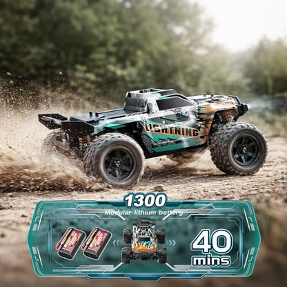 RC Cars 1:18 4WD High Speed Off-Road RC Truck 40 KM/H, Remote Control Car with Waterproof ESC, 2 Rechargeable 7.4V 1300mAh Batteries, Dual Body Shells, for Adults & Kids, Great Gifts for Outdoor Fun