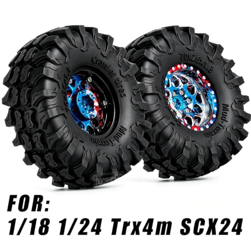 for 1/18 1/24 Axia l SCX24 TRX4M,1.3 Beadlock RC Wheels and Tires,1.3" Aluminum & Brass RC Wheel Hub Rim Rubber Tires RC Truck Tires Heavy Duty Rim.Colour 4PCS - color: （4pcs)colour