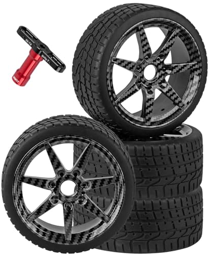 RC Highway Tires Wheel for 1/7 Infraction 6S BLX/Limitless,1/8 Typhon 6s BLX,7 Spokes Wheel Rim & Rubber Highway Tires RC Drift Tires,Carbon Surface(Black) - color: (Black)carbon Surface - (4pcs Bailuchi Tires)