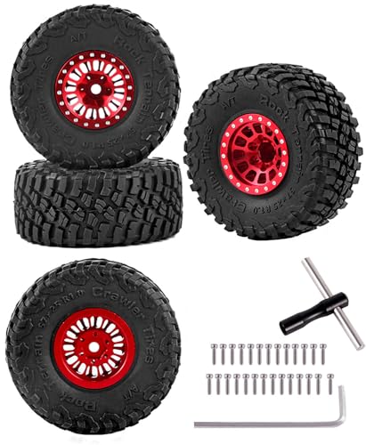 Aluminum 1.0in Beadlock RC Wheels for 1/18 1/24 TRX4M,SCX24,FCX24 RC Crawler,4pcs RC Truck Tires,Red - color: Red(4pcs)