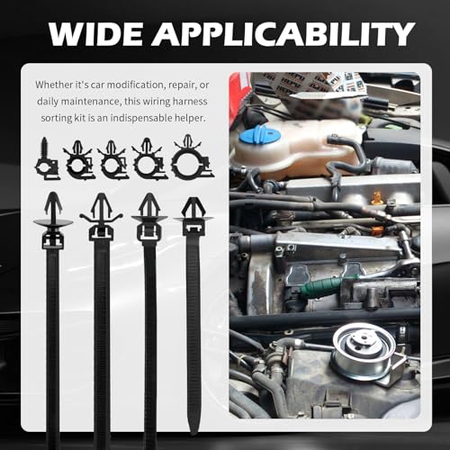 130PCS Car Wire Loom Clips,5 Sizes Wire Harness Clips Assortment Kit for Auto Repair/Modification,Universal Wires Loom Clamps Secure Routing for Door/Dashboard/Engine Bay