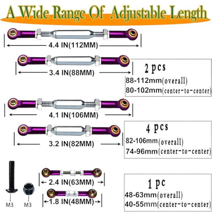 2026 New Upgrade 74-112 mm Stainless Steel Turnbuckles,XZSNLYZ Camber Links with Spacers Fit for 1/10 Traxxas Slash 2WD,Rustler 2WD,Stampede/VXL,Upgrade Your RC Car Hops Up Parts for Racing,Purple - color: Stainless Steel & Purple