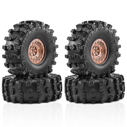 2.2" Beadlock Wheel Rims and Rubber Crawler Tires 150mm (5.91in) for 1/10 RC Crawler SCX10 RBX10 Wraith TRX4 (Bronze) - color: Bronze
