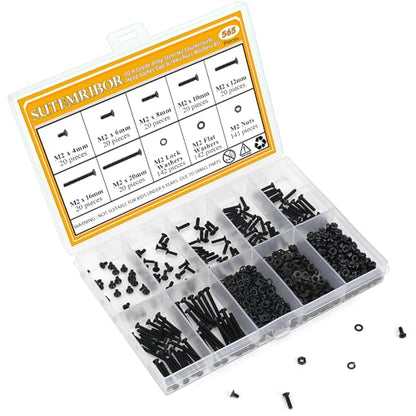 565 Pieces M2 Screws Nuts Washers Set Black, Sutemribor M2 x 4/6/8/10/12/16/20mm Countersunk Head Socket Cap Screws Nuts Washers Assortment Kit, 10.9 Grade Alloy Steel, Fully Threaded - size: M2, style: Countersunk Head Socket Cap