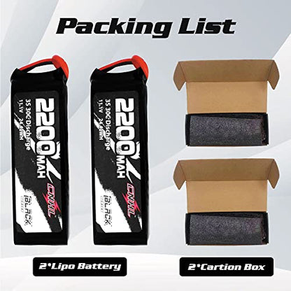 CNHL 2200mAh 3S Lipo Battery 11.1V 30C with XT60 Plug (2 Packs) | Smooth power delivery for easier control, ideal for trainer aircraft, light RC airplanes, gliders, cars, and everyday flying.