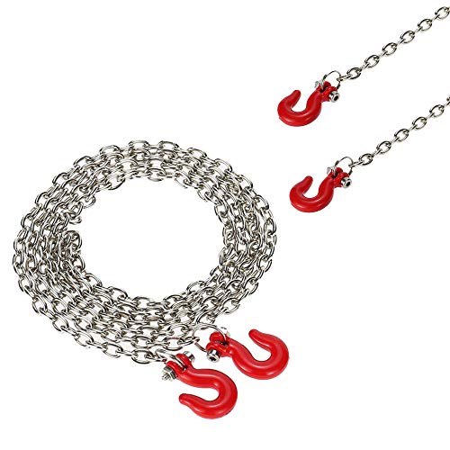 Tow Chain with Trailer Hook for RC Car Accessories Parts for Axial SCX10,TXR4,D90., Red & Silver