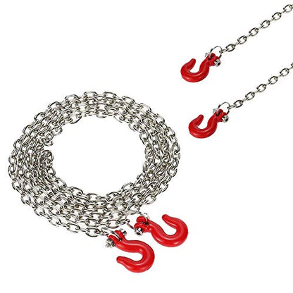 Tow Chain with Trailer Hook for RC Car Accessories Parts for Axial SCX10,TXR4,D90., Red & Silver