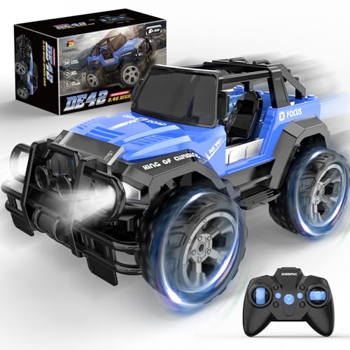 DEERC DE42 Remote Control Car RC Racing Cars,1:18 Scale 80 Min Play 2.4Ghz LED Light Auto Mode Off Road RC Trucks with Storage Case,All Terrain SUV Cars Toys Gifts for Boys Kids Girls Teens,Blue - color: De42