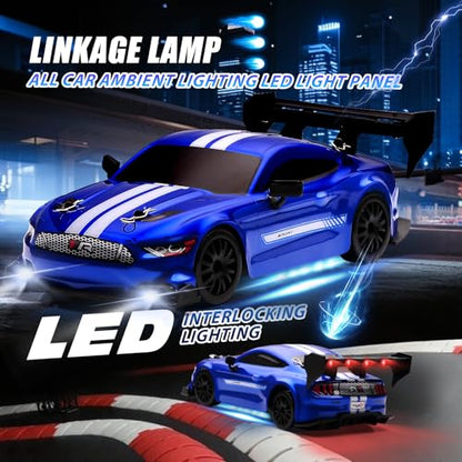1:24 Scale RC Drift Car,4WD 2.4GHz High Speed Racing Hobby Sport Toy Car Vehicle with LED Lights,Racing and Drift Wheels for Adult Boys Girls Kids Gift (8602-Blue) - color: 8602-blue