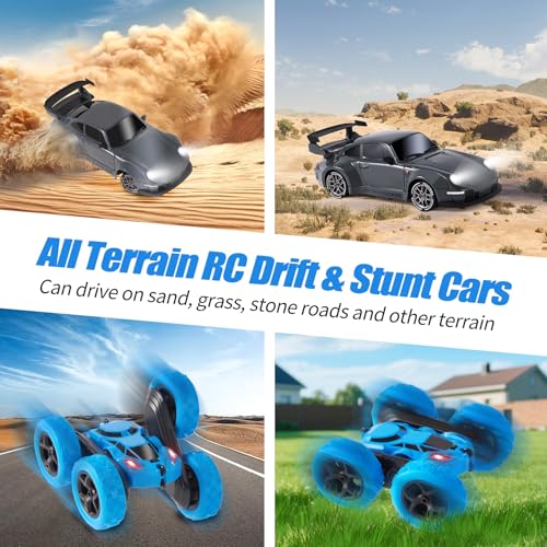 2 Pack RC Drift & Stunt Cars,1:24 Scale Remote Control Car, 4WD High Speed RC Drift & Stunt Car with LED Lights, 360° Flips, 2.4GHz, 20KM/H, USB-C Batteries, Gift for Adults, Boys and Girls