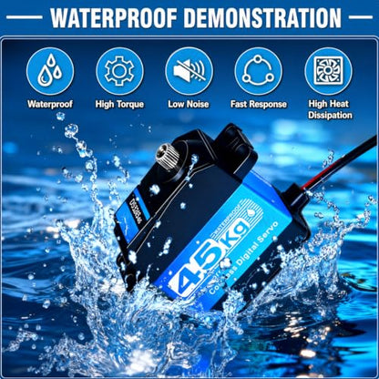 2 Packs Servo Motor 45KG High Torque Waterproof Digital Servo, 180 Degree Coreless Motor with Full Metal Gear and 25T Aluminum Arm for 1/10 Scale RC Car Truck Crawler Boat Robotic Arm DIY