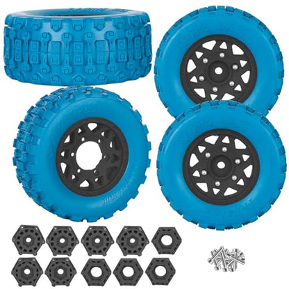 RC F/R Wheels and Tires Set w/Detachable Replace Running on Off-Road Tire RC Wheel Hex for 1/10 Slash 4WD 4×4 2WD/Arrm a Senton/Axia1/Rc 4wd/Redca t,12mm/14mm/17mm Hex,Black-Navy Blue（4PCS - color: Black-navy Blue(rc Wheels Tires)
