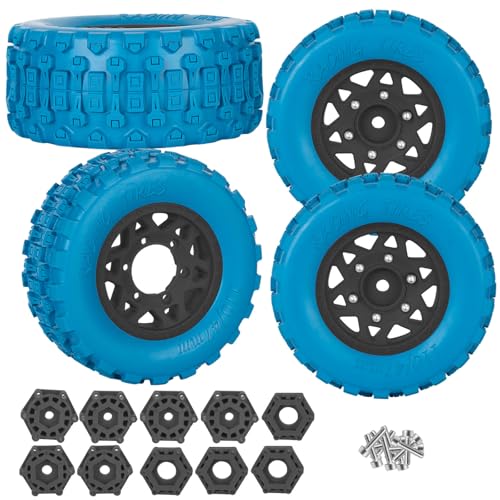 RC F/R Wheels and Tires Set w/Detachable Replace Running on Off-Road Tire RC Wheel Hex for 1/10 Slash 4WD 4×4 2WD/Arrm a Senton/Axia1/Rc 4wd/Redca t,12mm/14mm/17mm Hex,Black-Navy Blue（4PCS - color: Black-navy Blue(rc Wheels Tires)