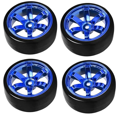 4PCS 1/10 RC Drift Car Tires Smooth Hard Tyre Plastic Wheel Rims Set Replacement for HSP Tamiya HPI Kyosho On-Road Drifting Car(Blue) - color: Blue