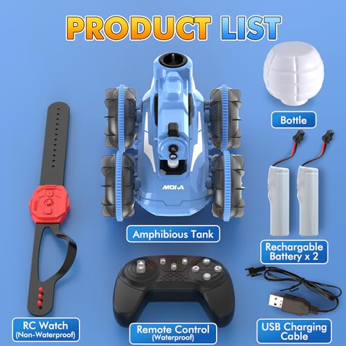 3-in-1 Remote Control Car RC Boat & Water Gun Amphibious rc car Toy with Gesture Control Wristband, Self-Loading Water Squirt Gun for Pool Lake Beach, Water Toys Summer Kids rc Cars for Ages 6-12 - color: Blue