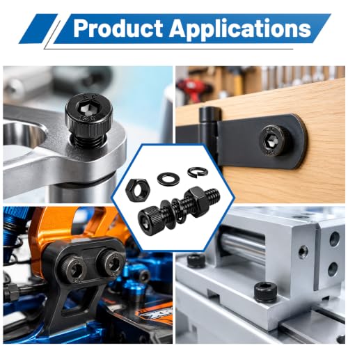 280PCS M6 Hex Socket Head Cap Screw Kit 12.9 Alloy Steel for DIY 3D RC | Black Zinc Plated Bolts and Nuts, Flat & Spring Washers, M6-1.0 x 8-35mm Machine Metric Fastener Set, High Tensile Strength - size: G12.9 M6 280PCS
