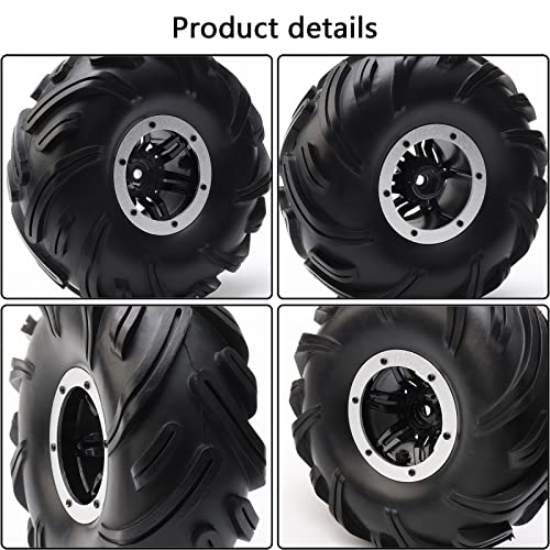 4-Pack RC 2.2" Tires & 12mm Wheel Rims, Silver | Inflatable OD 140mm, Mud Badland Tractor Tread Tyres, Lock Nuts, 1/10 Rock Crawler Monster Truck, Traxxas Maxx Axial RC4WD - color: Silver