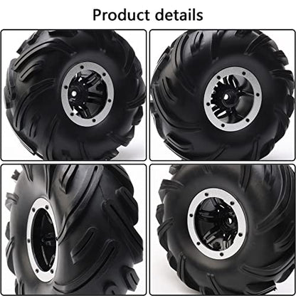 4-Pack RC 2.2" Tires & 12mm Wheel Rims, Silver | Inflatable OD 140mm, Mud Badland Tractor Tread Tyres, Lock Nuts, 1/10 Rock Crawler Monster Truck, Traxxas Maxx Axial RC4WD - color: Silver
