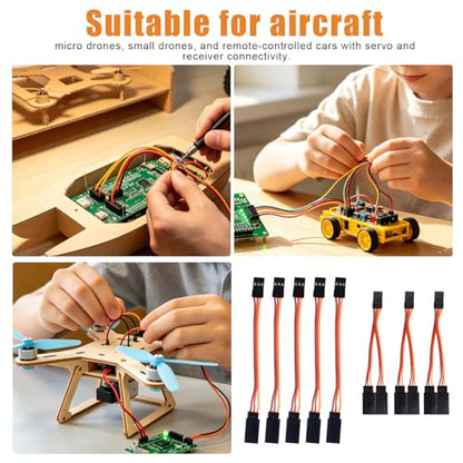 8pcs Servo Extension Cables & Y-Harness Splitters for JR Futaba Spektrum | 30-Core, 3.94in/10cm, 4.72in/12cm, Wire, Linear, RC, Airplane, Car, Drone