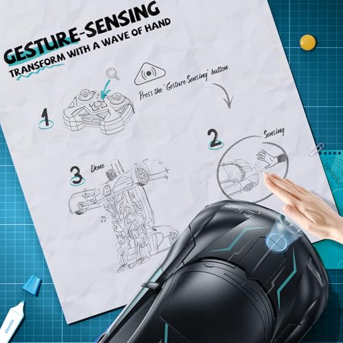 Veeniix V991 1:10 Large 2-in-1 Transform RC Robot Car Toy, Black | Gesture Sensing Control, LED Lights & Sound, 2 Rechargeable Batteries 70 Min Play, Birthday Gift for Boys & Girls Ages 4-12 - color: Matte Black