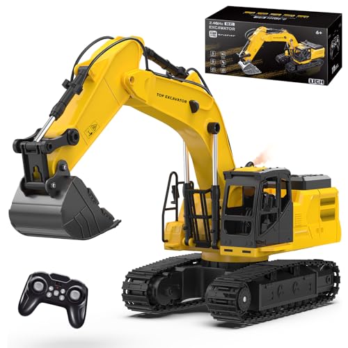 1:18 Metal RC Excavator Toy for Kids | 11-Channel Remote Control Construction Vehicle with Water Spray, Lights & Sounds, Dual 100-Min Batteries, 2026 New STEM Engineering Toy for Boys Ages 6-12 - style: Excavator[2026 Upgrade]