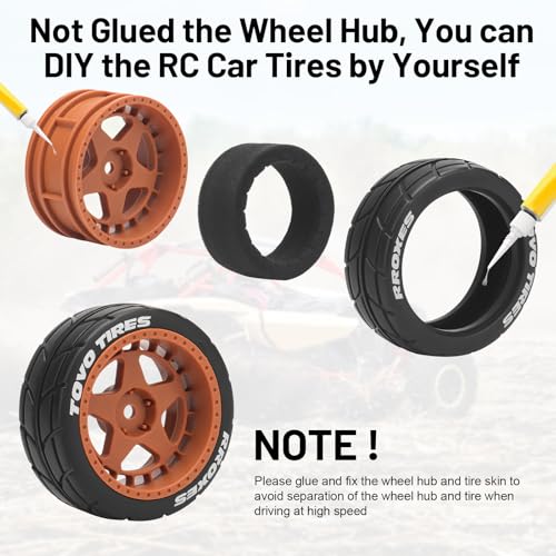 1/10 RC On Road Wheels and Tires, daitoku 12mm Hex RC Rally Racing Car Tires for HPI Ken Block's Tamiya XV01 TT01 TT02B Kyosho FAZER MK2 Lc Racing PTG HSP RGT RC 3RACING D5 (Orange) - color: Orange