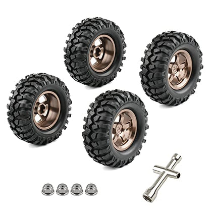 1.9 Tires and Wheels 12mm Hex for Traxxas Stampede | 1/10 RC Crawler Tires, 96mm OD, Aluminum Lock Nuts, Wrench - color: Titanium Gold